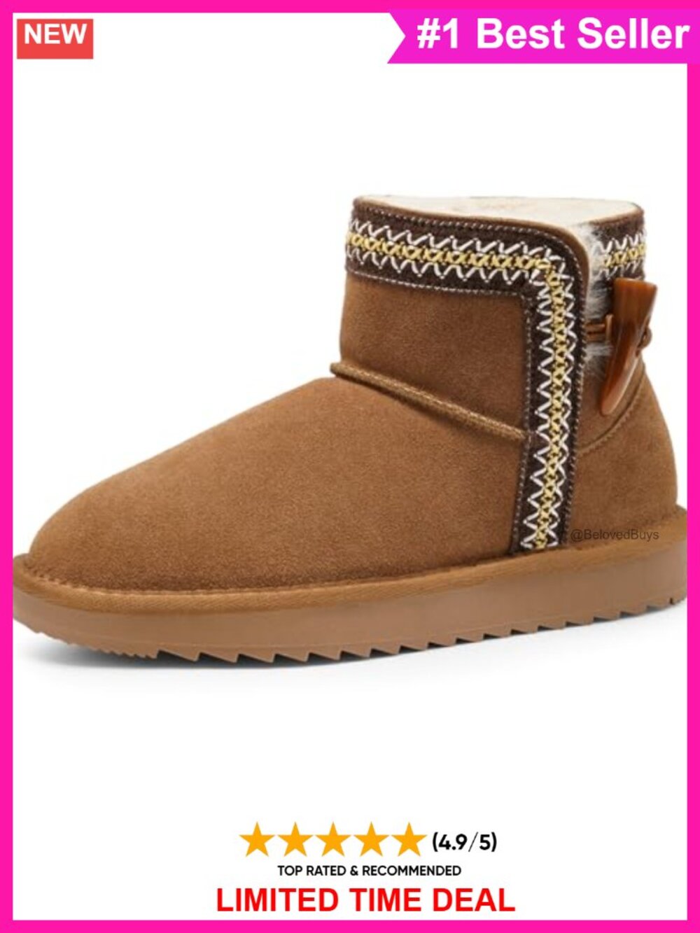 Genuine Suede Winter Ankle Boots Fur Lined Slip On Snow Booties